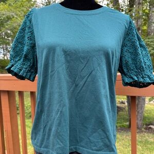 Joie Teal Eyelet Sleeve Women's Top